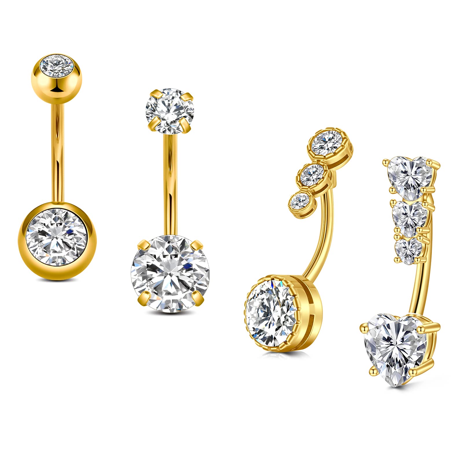 **Incaton 14G Stainless Steel Belly Button Rings - Round & Heart Shape with Clear CZ Stones, Curved Barbell Piercing Jewelry for Women - Perfect for Everyday Wear, Parties & Body Piercing Gifts**