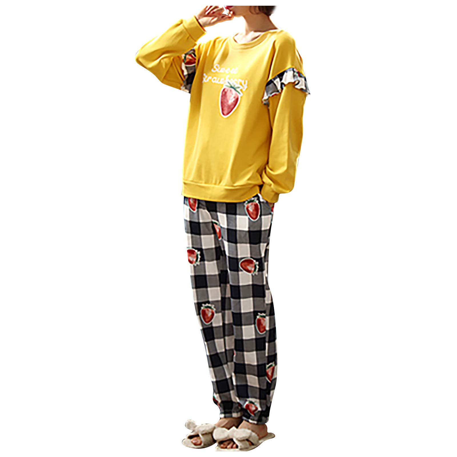 GATOOKO Women's Long Sleeve Pajama Set - Soft Cotton Sleepwear with Strawberry Print, Comfy Nightwear & Lounge Pajamas for Relaxing at Home or Sleeping