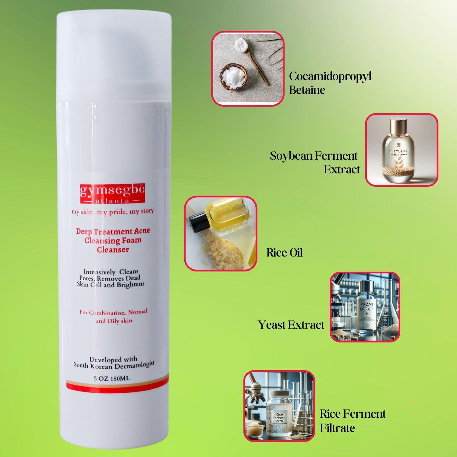 gymsegbë Deep Treatment Acne Cleansing Foam - Oil-Free Face Wash for Acne-Prone Skin | Gentle Daily Cleanser for Men & Women | Perfect for Gym, Travel & Nighttime Skincare Routine