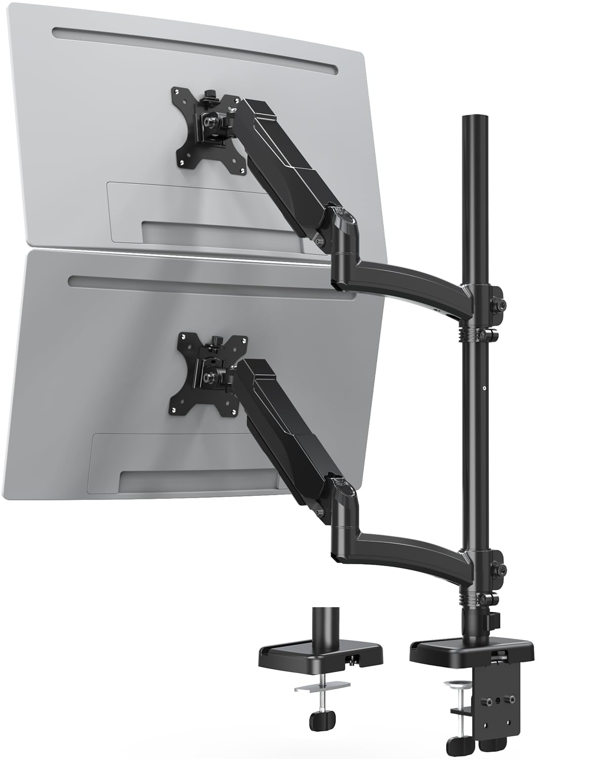 MOUNTUP Vertical Dual Monitor Stand - Heavy Duty Gas Spring Arm for 32 Inch Screens (4.4-17.6lbs), VESA 75x75/100x100 Mount with Clamp/Grommet Base - MU6012A - Perfect for Home Office, Gaming Setup & Workspace Ergonomics