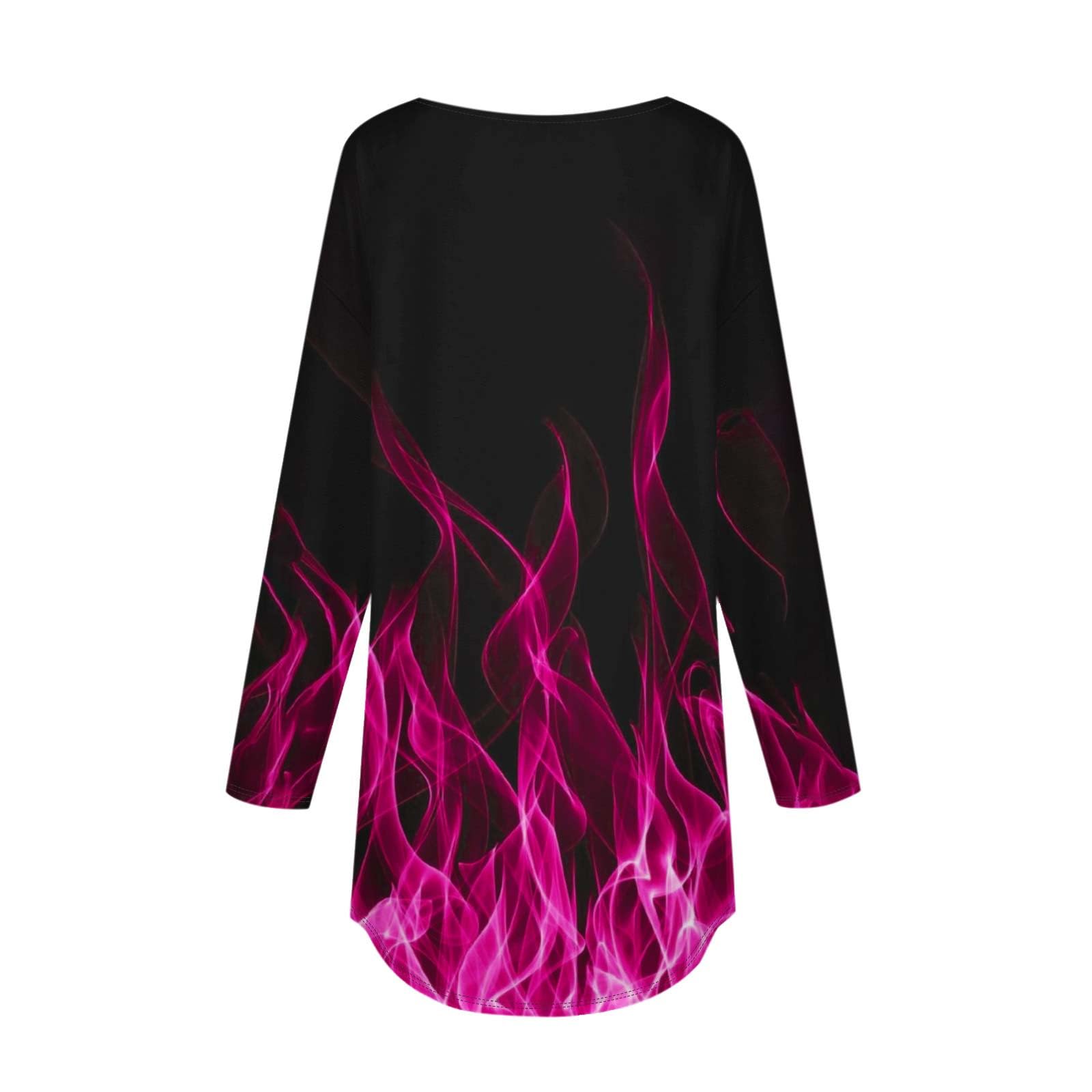 Women's Long Sleeve Crewneck Pullover Tops - Trendy Fire Print Graphic Tees, Casual Loose Blouse for Everyday Wear, Street Style & Fall Layering