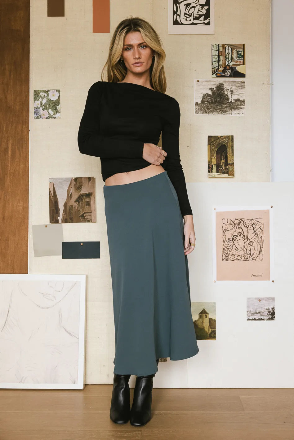 Kamila Skirt in Teal - Women's Flowy Midi Skirt with Elastic Waist | Perfect for Summer Outfits, Beach Vacations & Boho Style