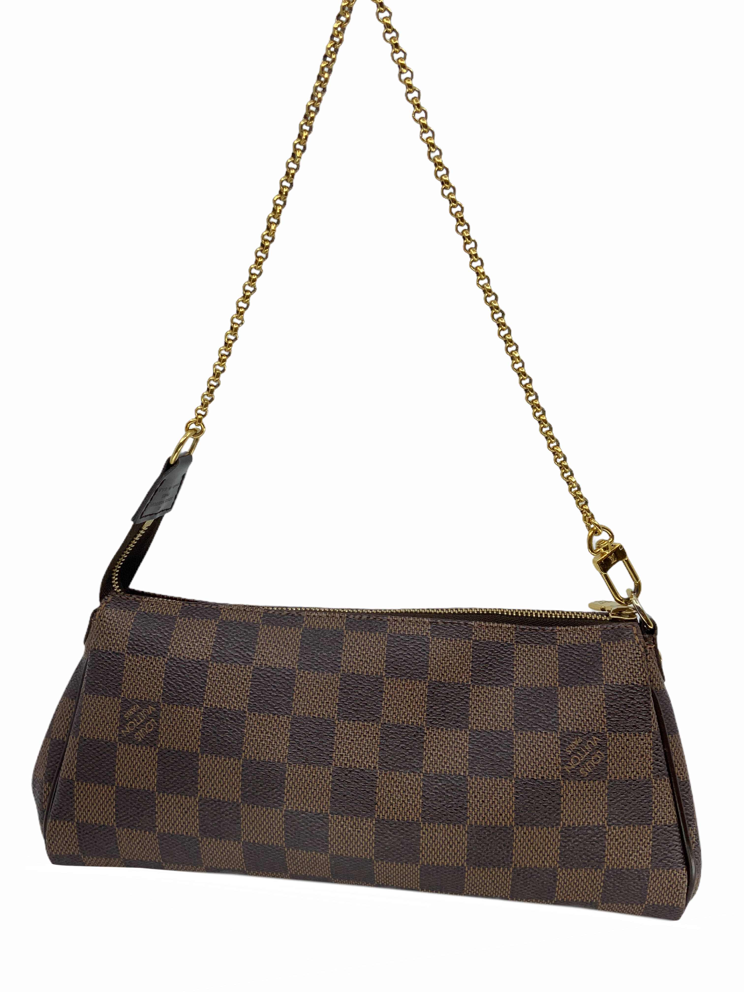 Louis Vuitton Damier Ebene Canvas Eva Clutch Bag - Luxury Crossbody Purse for Women, Perfect for Evening Parties & Date Nights