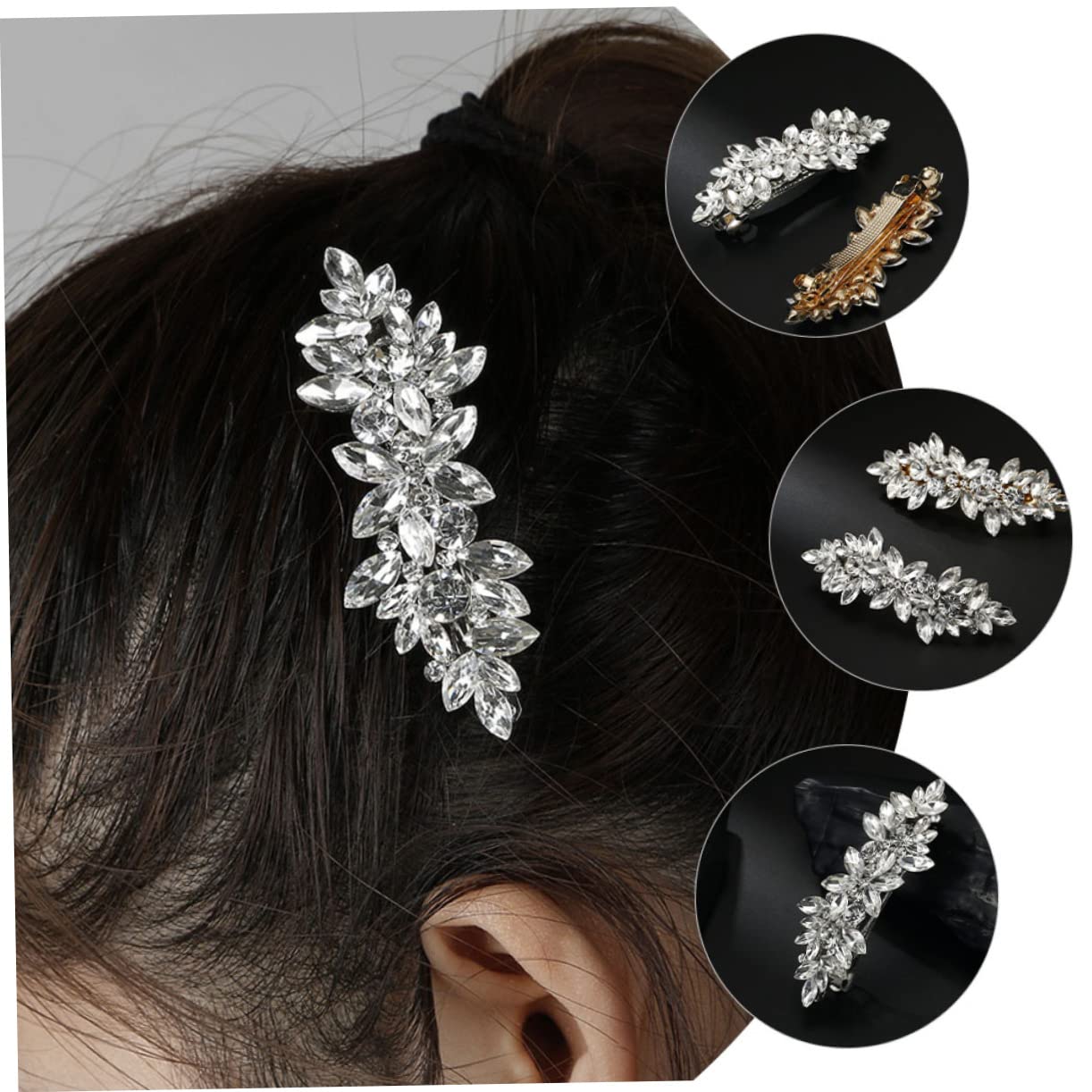 FOMIYES Rhinestone Hair Barrettes for Women & Girls - Elegant Metal Spring Hair Clips Fashion Accessories for Party, Wedding & Daily Wear