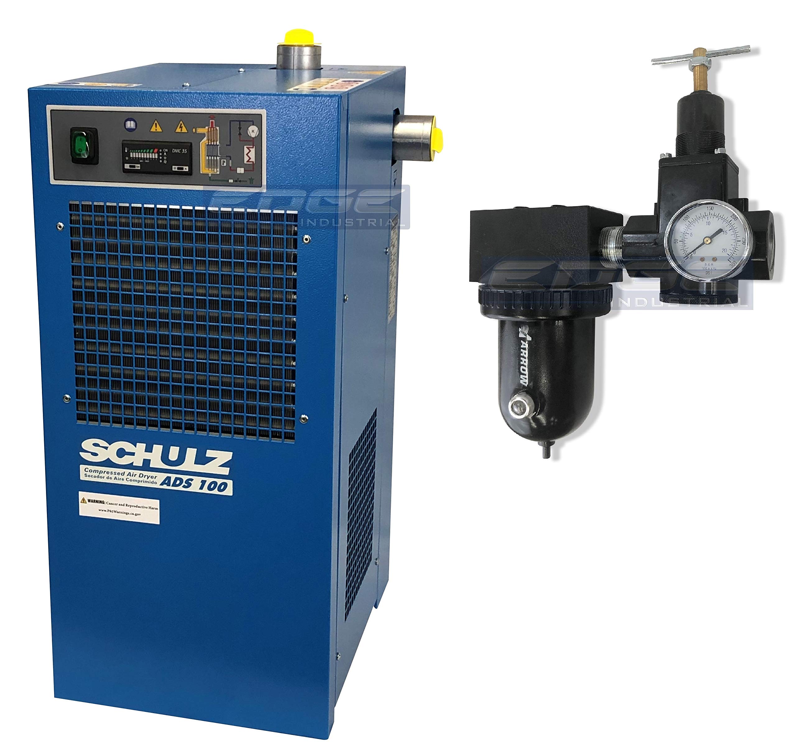 Schulz 100 CFM Refrigerated Air Dryer for Air Compressor Systems - Compatible with 20HP & 25HP Compressors (Includes Regulator Pre-Filter) - Ideal for Automotive Shops, Industrial Applications & HVAC Systems