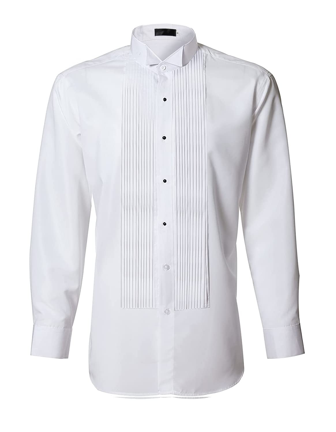 Men's Classic Pleated Wingtip & Laydown Collar White Tuxedo Dress Shirt | Formal Wear for Weddings, Prom & Black Tie Events