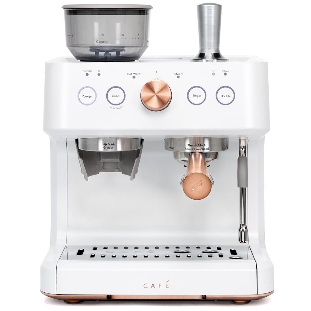 Café Bellissimo Semi Automatic Espresso Machine with Milk Frother - WiFi Connected Smart Home Coffee Maker | Built-In Coffee Bean Grinder, 15-Bar Pressure Pump & 95oz Water Tank | Matte White Finish | Perfect for Home Baristas & Coffee Lovers