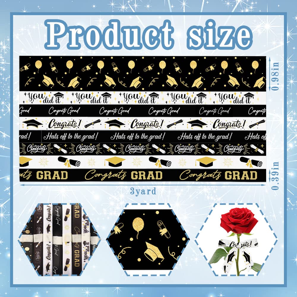 2025 Graduation Ribbons - 8 Rolls Grosgrain Ribbon for Gift Wrapping, DIY Party Decorations (3/8