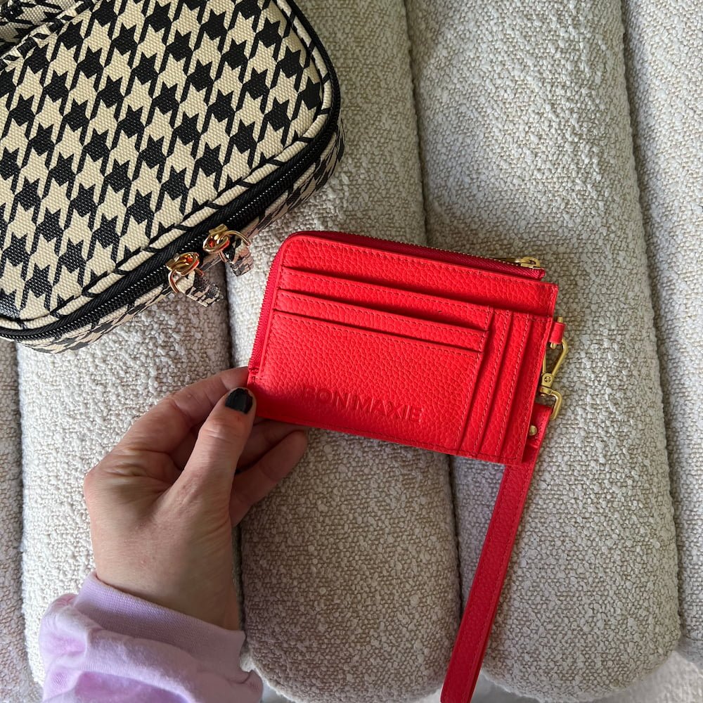 Premium Genuine Leather Mini Wallet for Women - Slim RFID Blocking Card Holder - Perfect for Everyday Use, Travel & Gifting (Red)