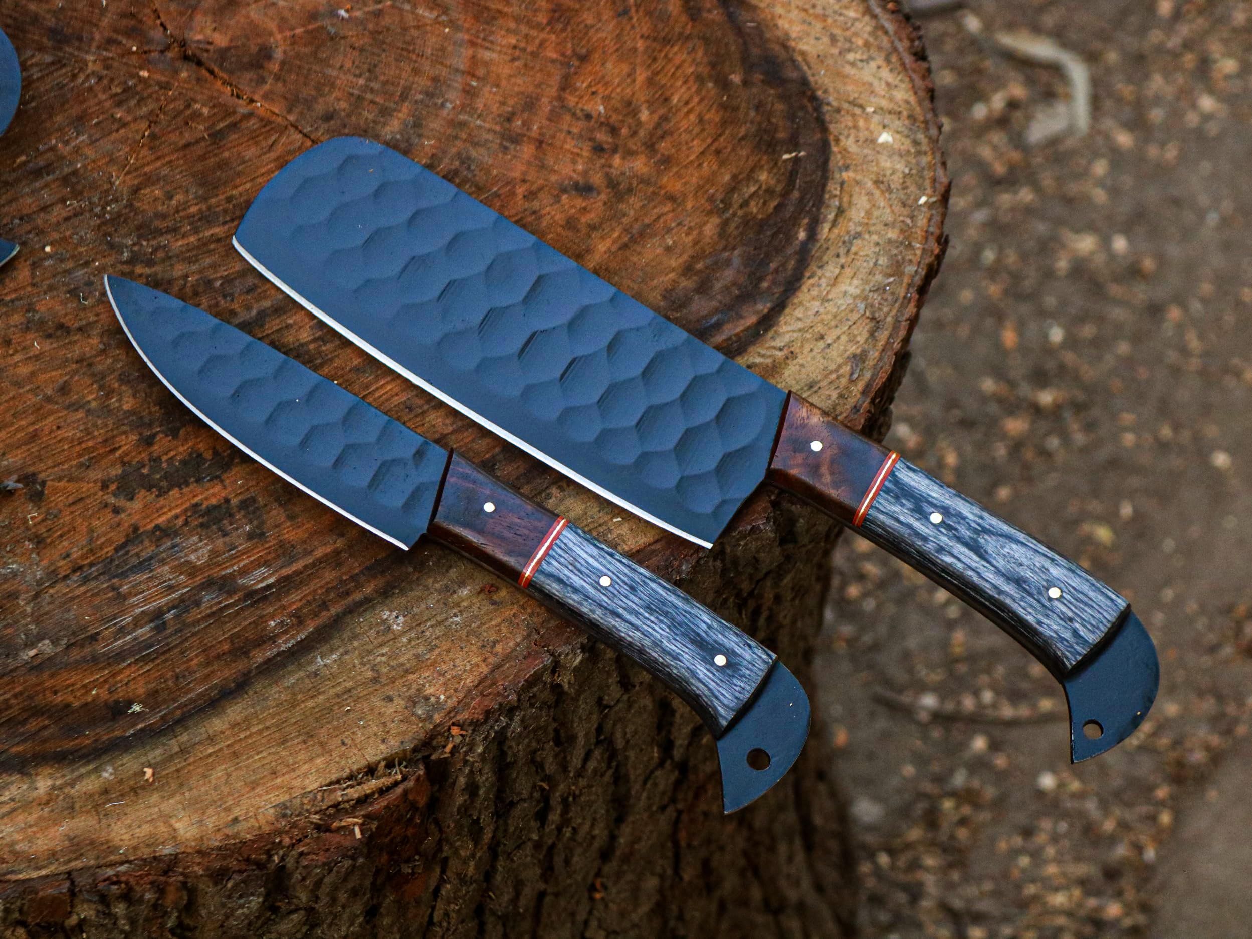 Premium PAL 2000 KNIVES CHE-2075 Handmade D2 Steel Kitchen Knife Set with Powder Coated Blade & Protective Sheath - Professional Chef Knives for Cooking, Camping, Outdoor Adventures & Home Kitchen Use