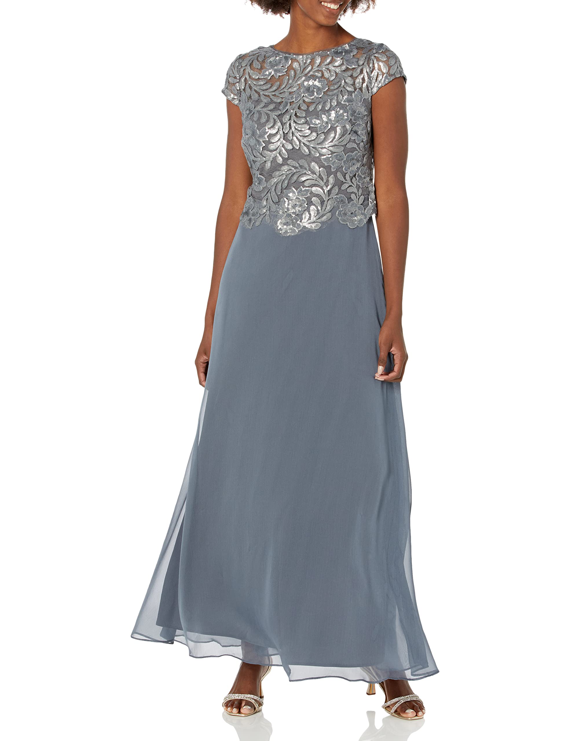 Alex Evenings Women's Elegant Cap Sleeve Long Mock Dress - Formal Evening Gown for Weddings, Parties & Special Occasions