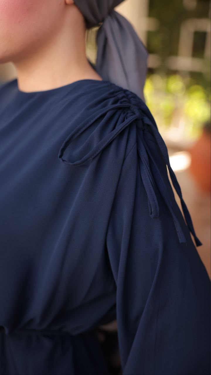 Elegant Long Sleeve Gathered Shoulder Abaya Dress for Women - Modest Islamic Prayer Dress for Mosque, Eid & Special Occasions