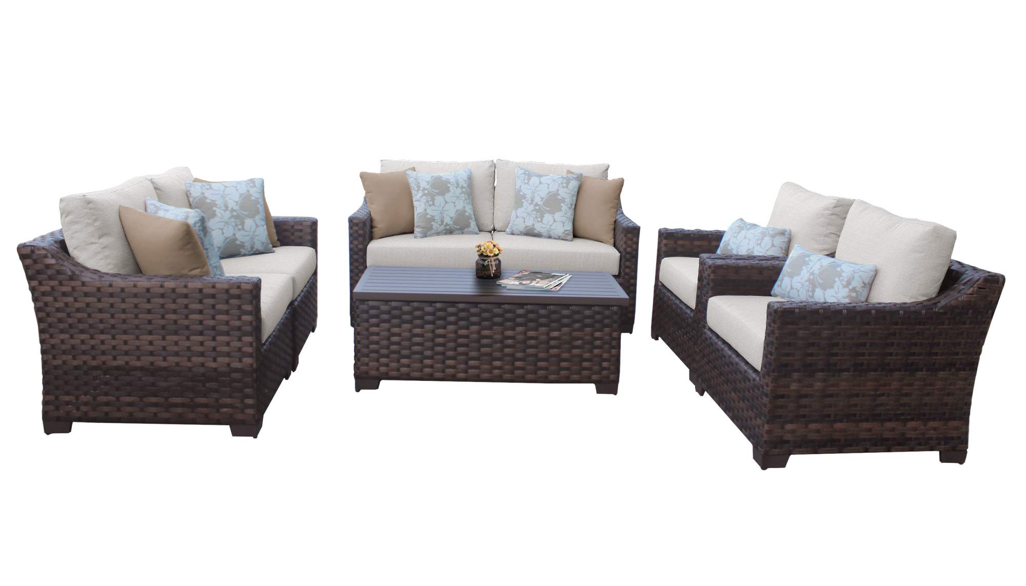 TK Classics Kathy Ireland River Brook 7-Piece Outdoor Wicker Patio Furniture Set in Ash - Perfect for Backyard, Garden, Poolside & Patio Relaxation