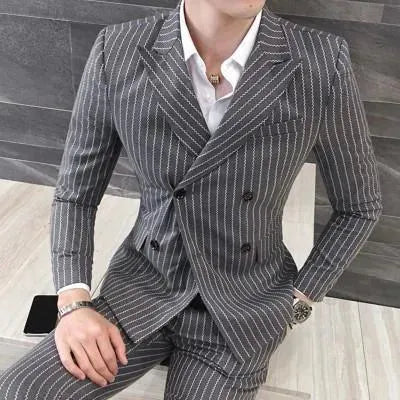 Richardson Men's 3-Piece Striped Suit Set - Formal Business Attire for Weddings, Office & Special Occasions