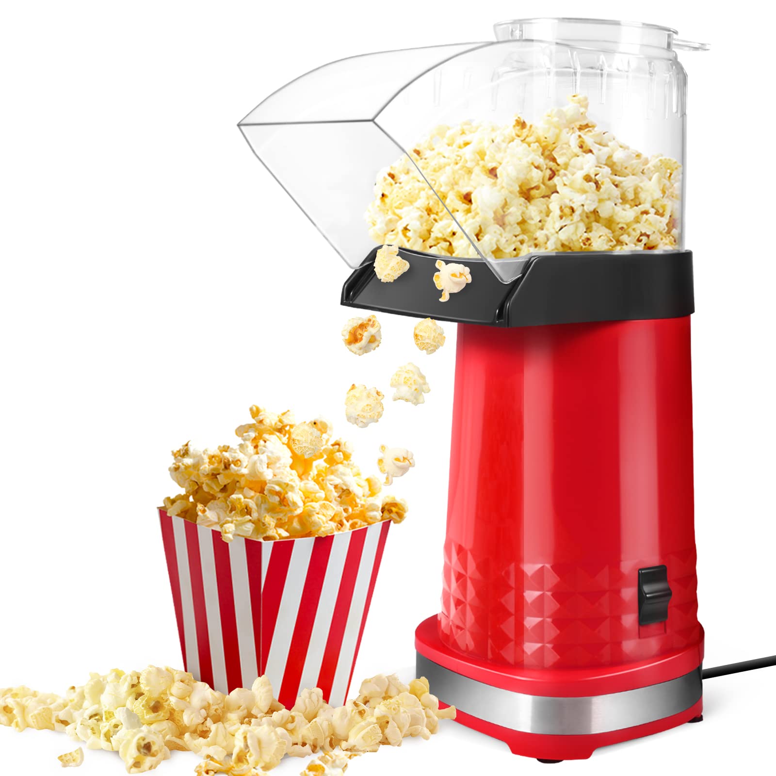 1200W Electric Hot Air Popcorn Maker Machine - Fast 3-Minute Oil-Free Popper with Measuring Cup & Removable Lid - Perfect for Home Movie Nights, Family Gatherings, Parties & Gifts (Red)