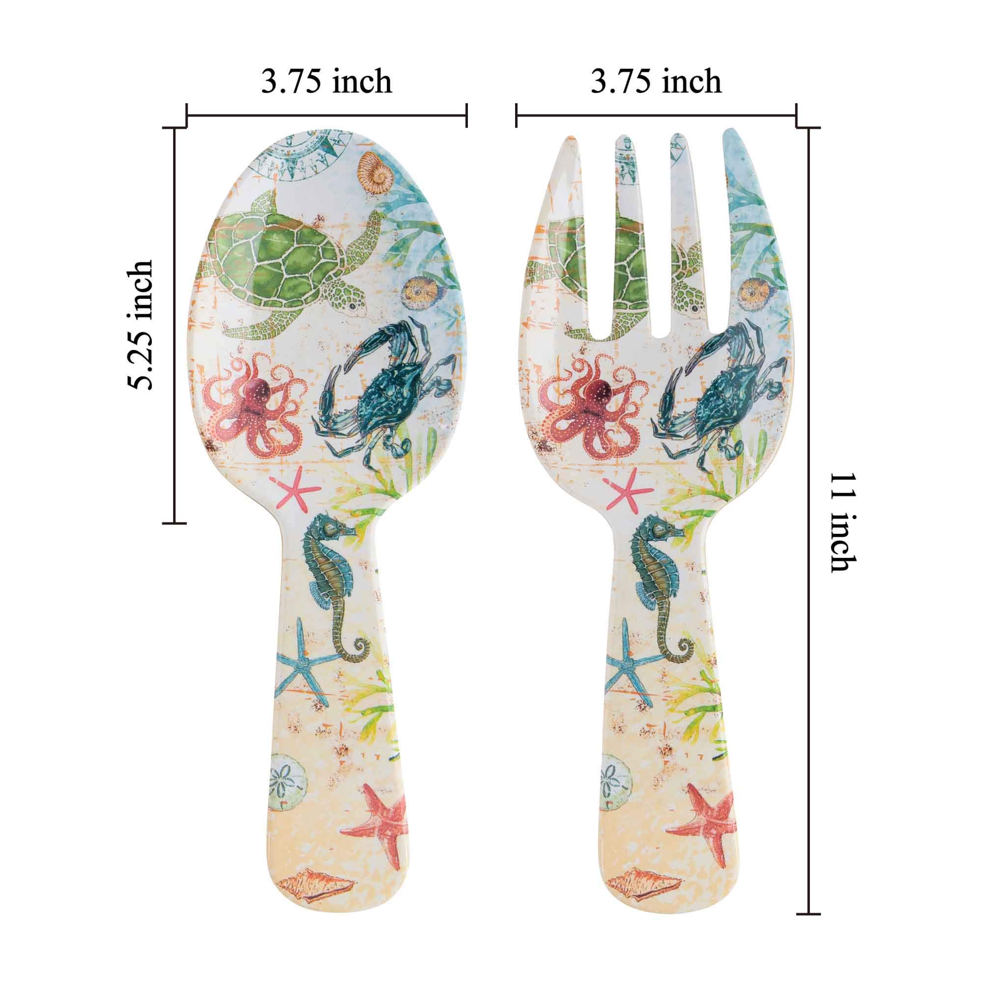 Premium 10.75 Inch Melamine Salad Serving Set - 2-Piece Salad Spoon & Fork Utensils with Sealife Crab Design | Durable, Lightweight & Dishwasher Safe | Perfect for Picnics, BBQs, Dinner Parties & Seafood Themed Events