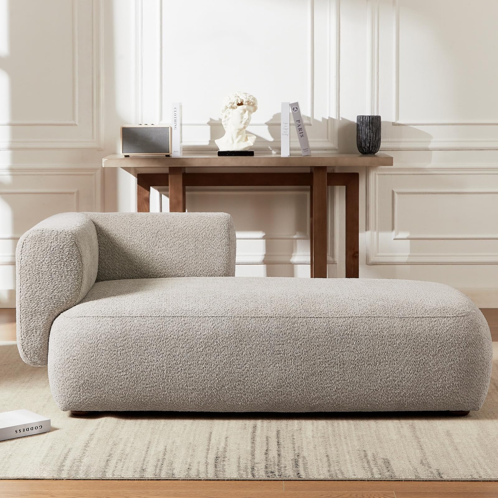 Modern Boucle Fabric Upholstered Chaise Lounge Sofa - Recliner Sleeper Chair for Living Room, Bedroom & Office - Comfortable Leisure Furniture (Camel Color) - Perfect for Relaxing, Reading & Small Space Decor