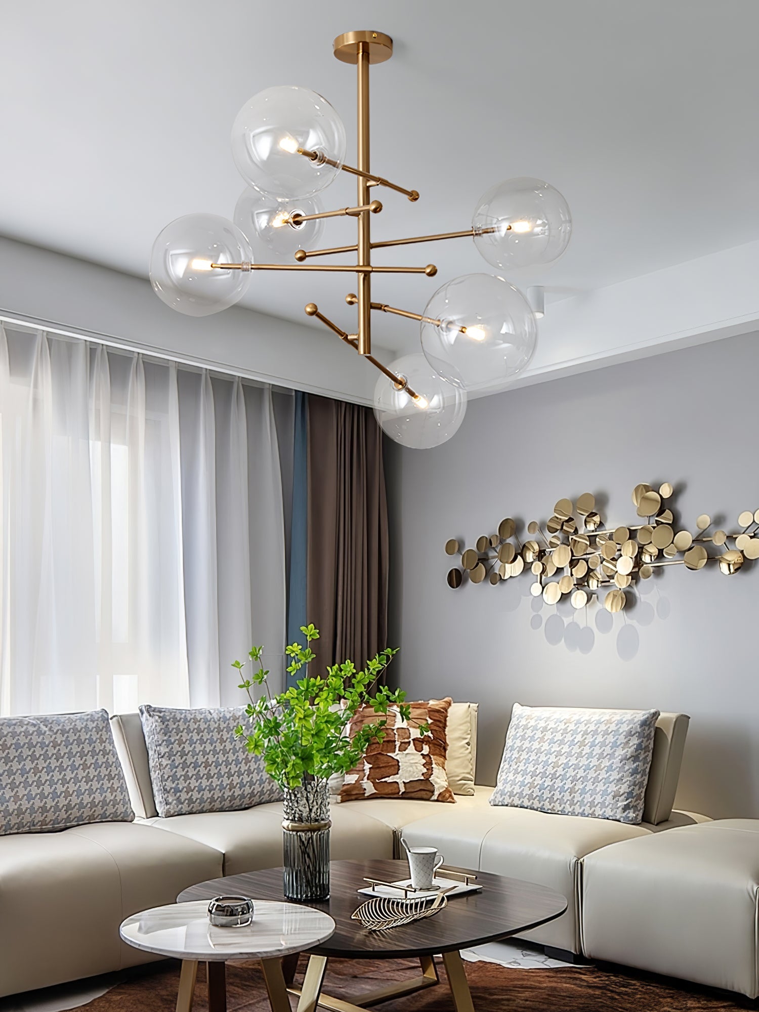 Elegant Glass Globe Chandelier - Modern Crystal Ceiling Light Fixture for Dining Room, Living Room, Bedroom Decor | Energy Efficient LED Lighting | Easy Installation Home Lighting Solution