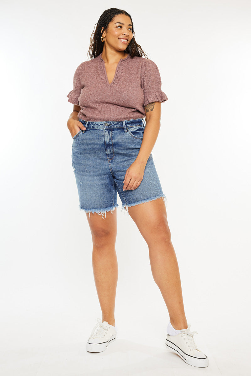Datrina Ultra High Rise Bermuda Shorts for Women - Plus Size Denim Shorts with Comfortable Stretch - Perfect for Summer, Casual Outfits & Beach Vacations
