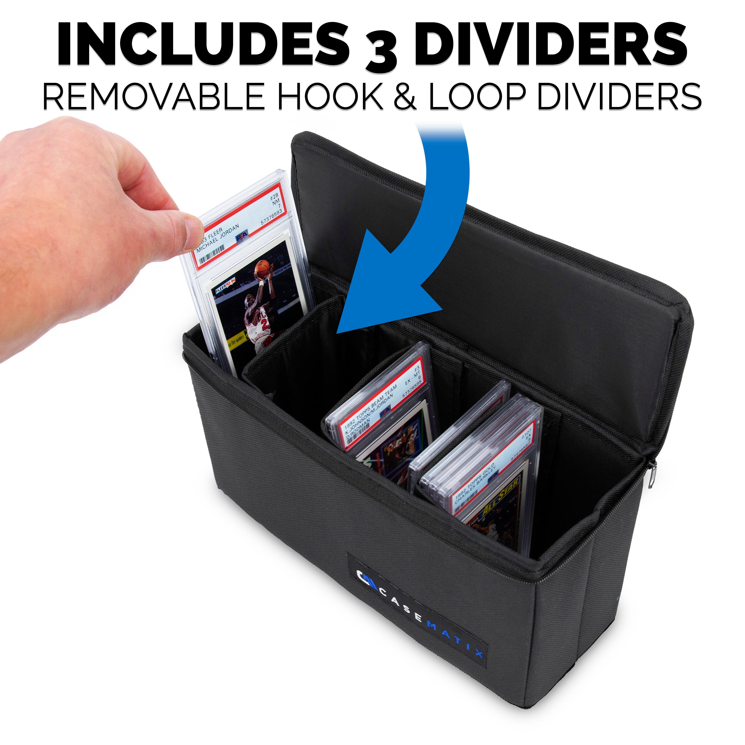 CASEMATIX Light Duty Graded Card Case - Holds 30 BGS PSA Graded Sports Trading Cards, Collapsible Slab Storage Box with 3 Dividers - Perfect for Collectors, Card Shows & Home Display