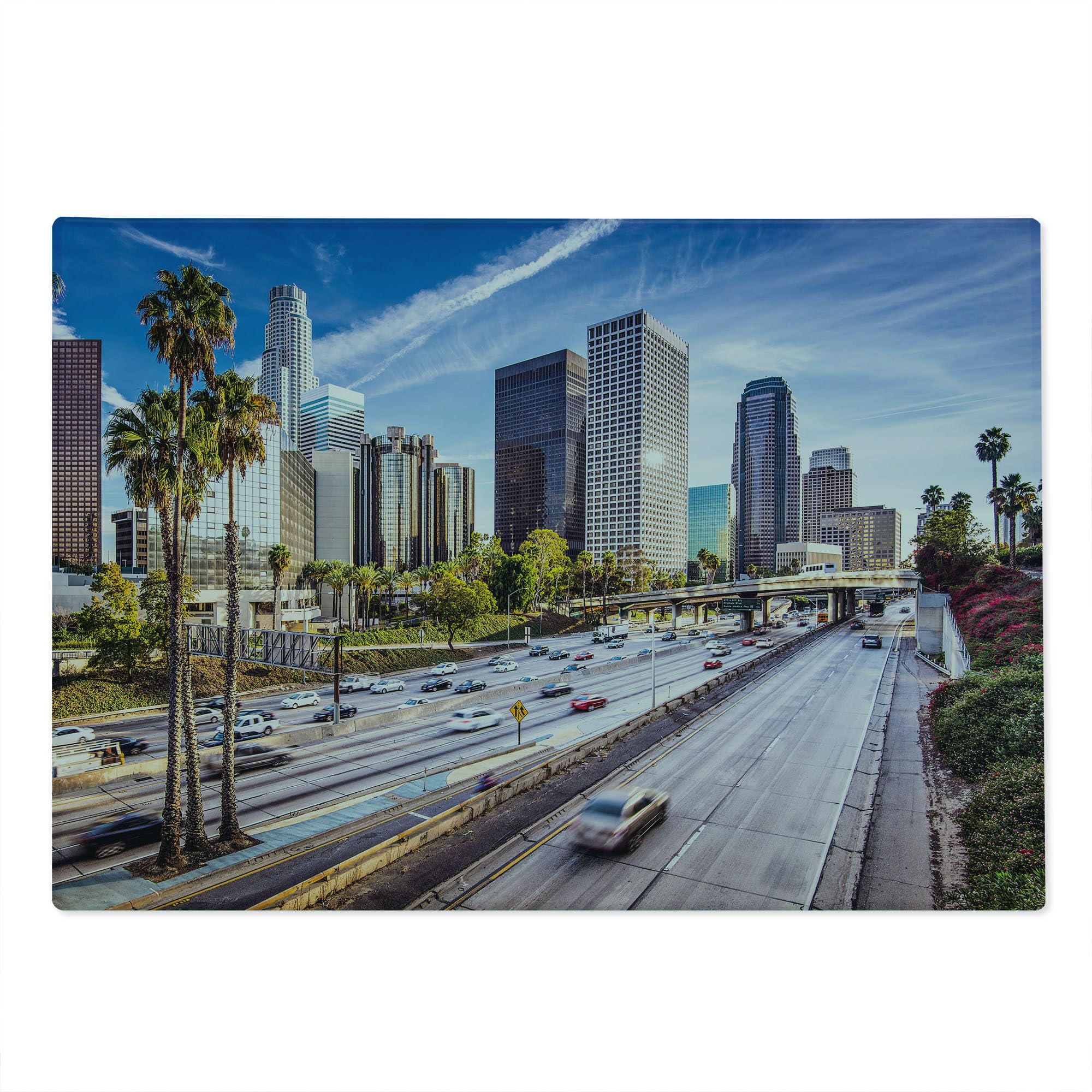 Ambesonne Tempered Glass Cutting Board - Los Angeles Cityscape Print, Large Decorative Serving Board for Kitchen & Dining, Blue Grey Green Design - Perfect for Entertaining, Gifts & Home Decor