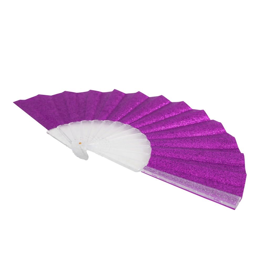 HeyToo Glitter Women's Handheld Fan with Shining Transparent Rib - Elegant Wedding Accessory, Church Ceremony, Festival, Dance Party, Prom, Club & EDM Events - Perfect for Summer Cooling & Stylish Outfits (Purple)
