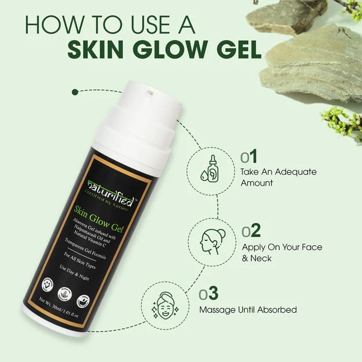 Naturified Certified Organic Aloe Vera Gel with Nalpamaradi Oil & Vitamin C - Transparent Skin Glow Gel for All Skin Types | Hydrating, Soothing & Brightening | Perfect for Daily Skincare, Sunburn Relief & After-Sun Care