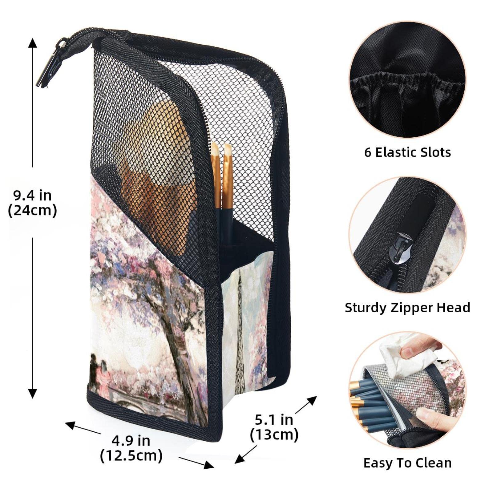 Paris Street Print Eiffel Tower Makeup Brush Organizer Bag with 12 Brushes - Portable Makeup Brush Holder Case for Travel & Home Vanity Organization (Perfect for Makeup Artists & Beauty Enthusiasts)