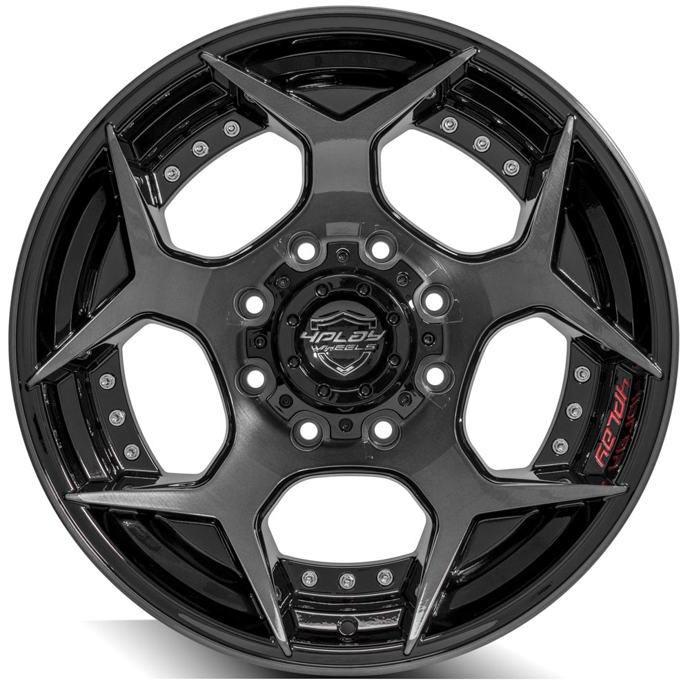 4Play Gen2 4P50 Gloss Black Wheels 20x10.0 24 8x180mm 124.1mm - Brushed Face & Tinted Clear Finish - Perfect for Off-Road Trucks, SUVs, and Custom Builds