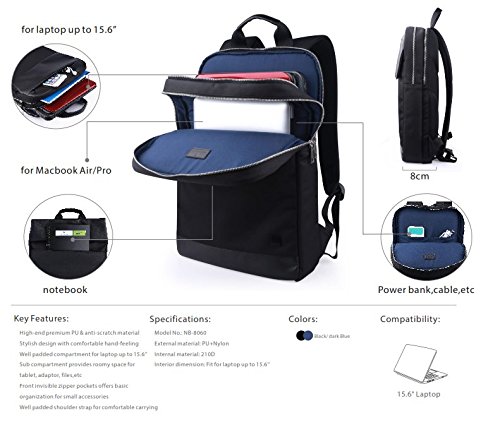 Miracase Hugo Multifunctional Laptop Backpack for MacBook Pro & Air, Fits 15.6 Inch Notebooks - Perfect for Work, Travel & College