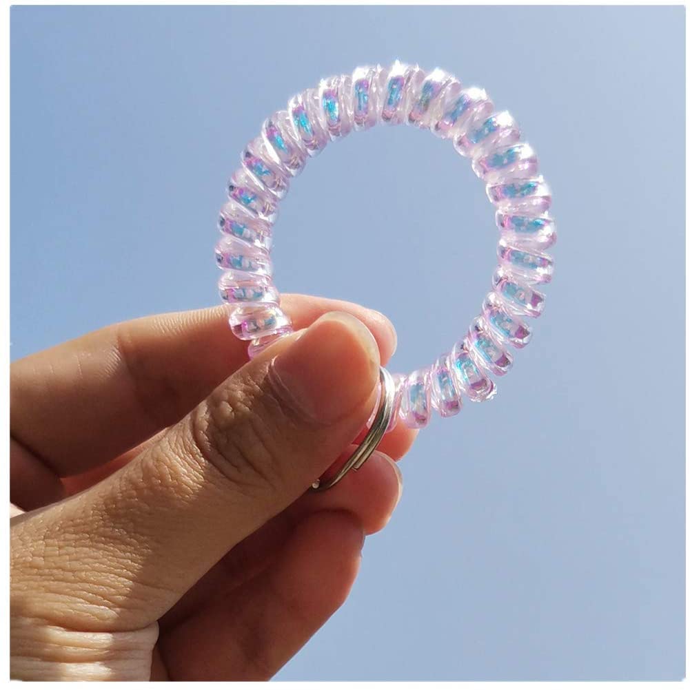Iridescent Spiral Stretch Bracelet Keychain Holder - Pack of 5 Colorful Wristbands for Keys, Jewelry & Accessories - Perfect for Home, Office, Gym & Travel Organization