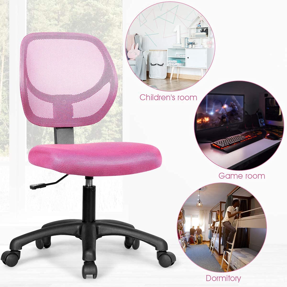 Ergonomic Kids Desk Chair - Adjustable Swivel Study Chair with Breathable Mesh Back for Boys & Girls - Easy Assembly Computer Chair for Home & School (Pink) - Perfect for Homework, Online Learning & Gaming