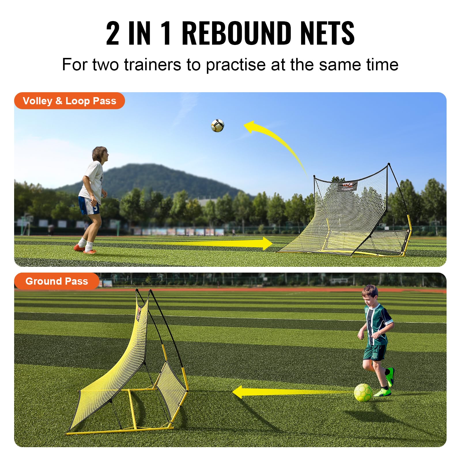 VEVOR Portable Soccer Rebounder Net - Iron Soccer Training Equipment with Carry Bag for Solo Practice, Passing & Volley Drills | Perfect for Backyard, Team Training & Football Skill Development