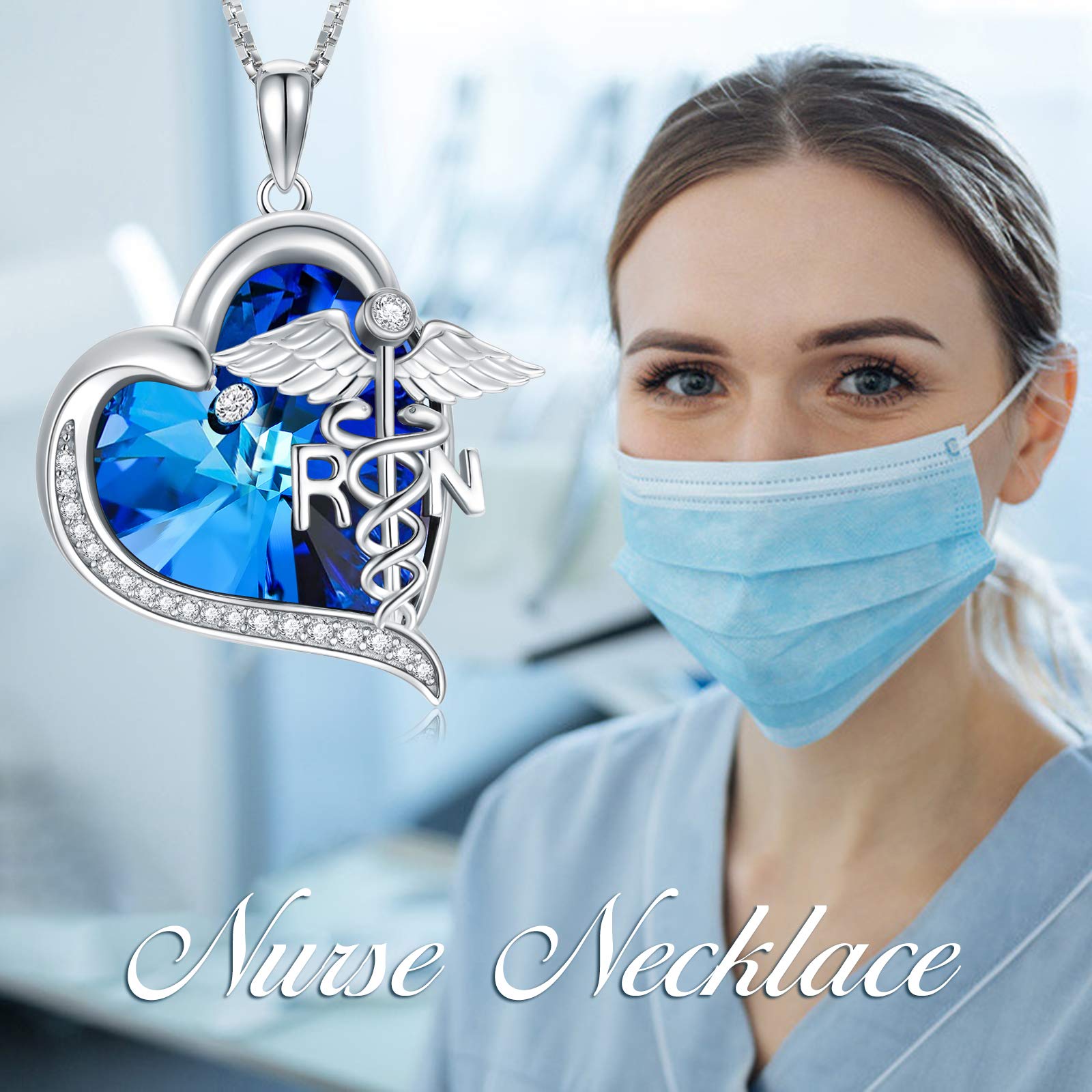 TOUPOP 925 Sterling Silver Nurse Necklace with Crystal - RN Medical Caduceus Pendant Jewelry for Women, Nursing Student, Mom | Perfect Nurse Gifts for Birthday, Graduation, Appreciation | Ideal for Clinical Work, White Coat Ceremony & Daily Wear