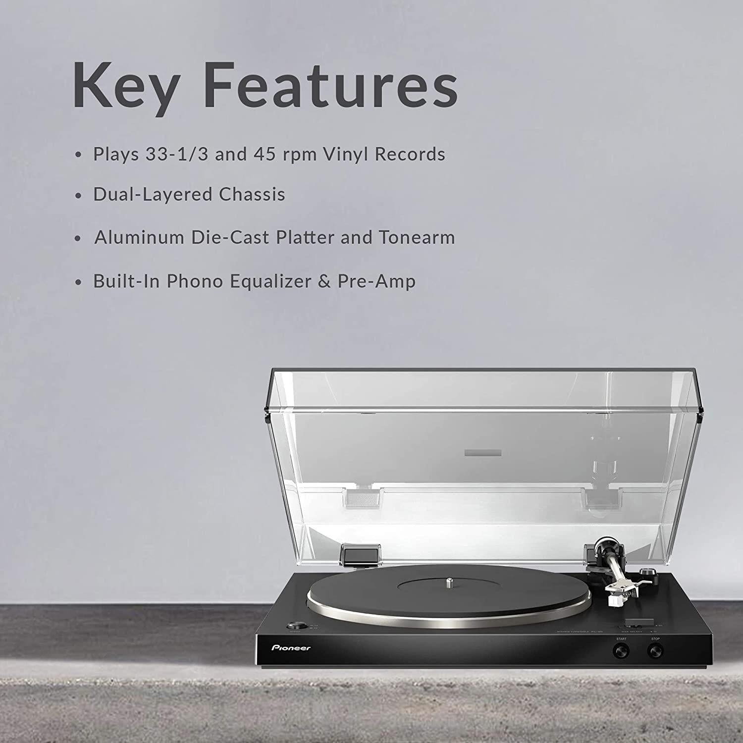 Pioneer PL-30K Belt-Drive Turntable with Built-in Phono Preamp - Vinyl Record Player for Home Audio & DJ Setup - Perfect for Music Lovers & Audiophiles