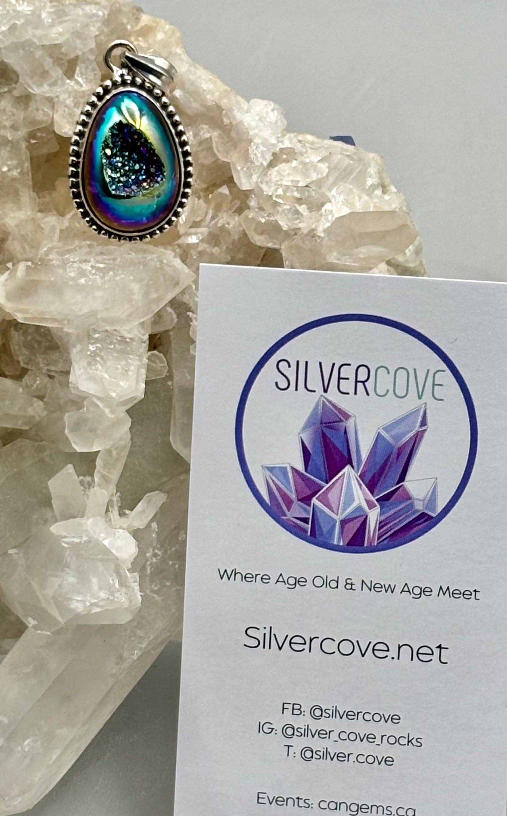 Aura Druzy Pendant Necklace - Healing Crystal Jewelry for Women, Natural Stone Spiritual Gift for Meditation & Energy Balancing | Perfect for Yoga, Reiki & Chakra Healing