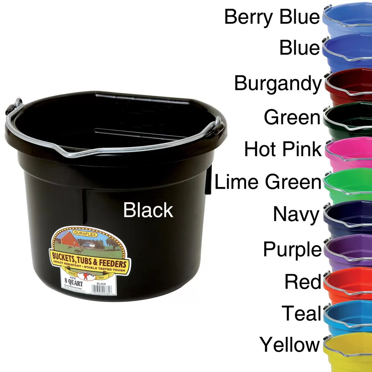 DuraFlex® 8 Quart Plastic Flat Back Bucket - Heavy Duty Utility Pail for Cleaning, Gardening, and DIY Projects