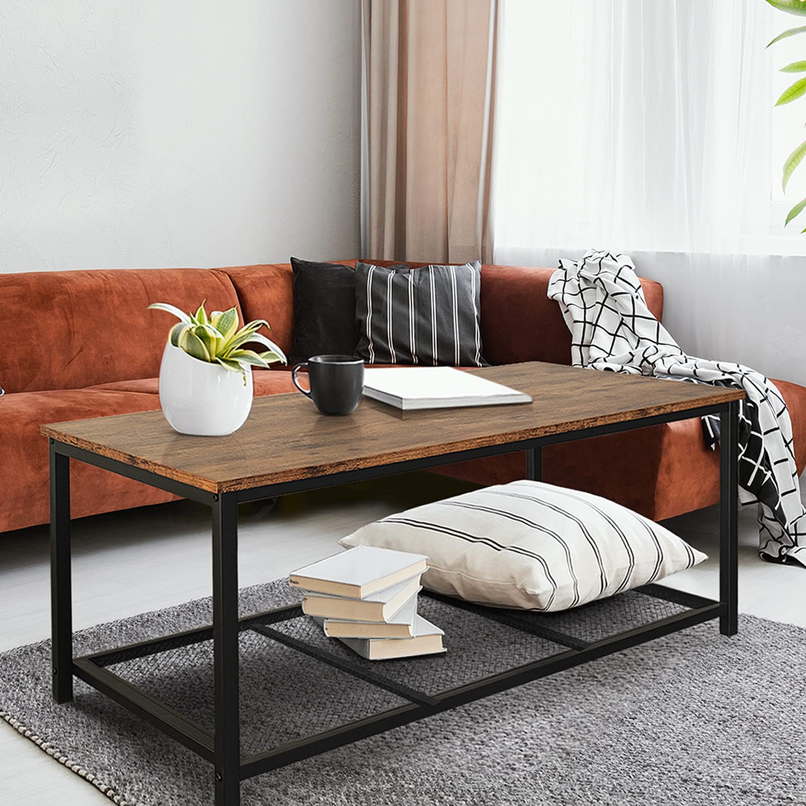 Trustmade Coffee Table with Steel Frame & Storage - 42x24x18 for Living Room