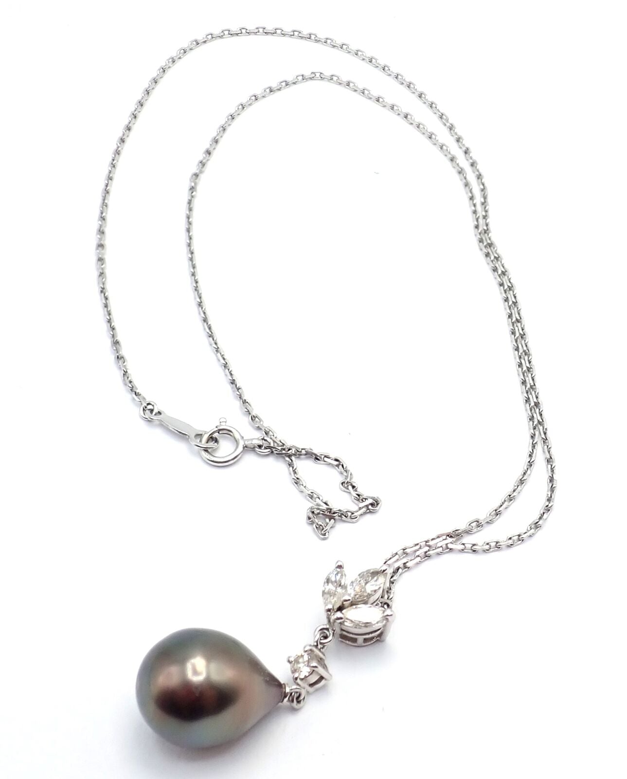 Authentic Mikimoto 18K White Gold Tahitian Pearl & Diamond Pendant Necklace - Elegant Jewelry Gift for Women, Perfect for Weddings, Anniversaries & Special Occasions