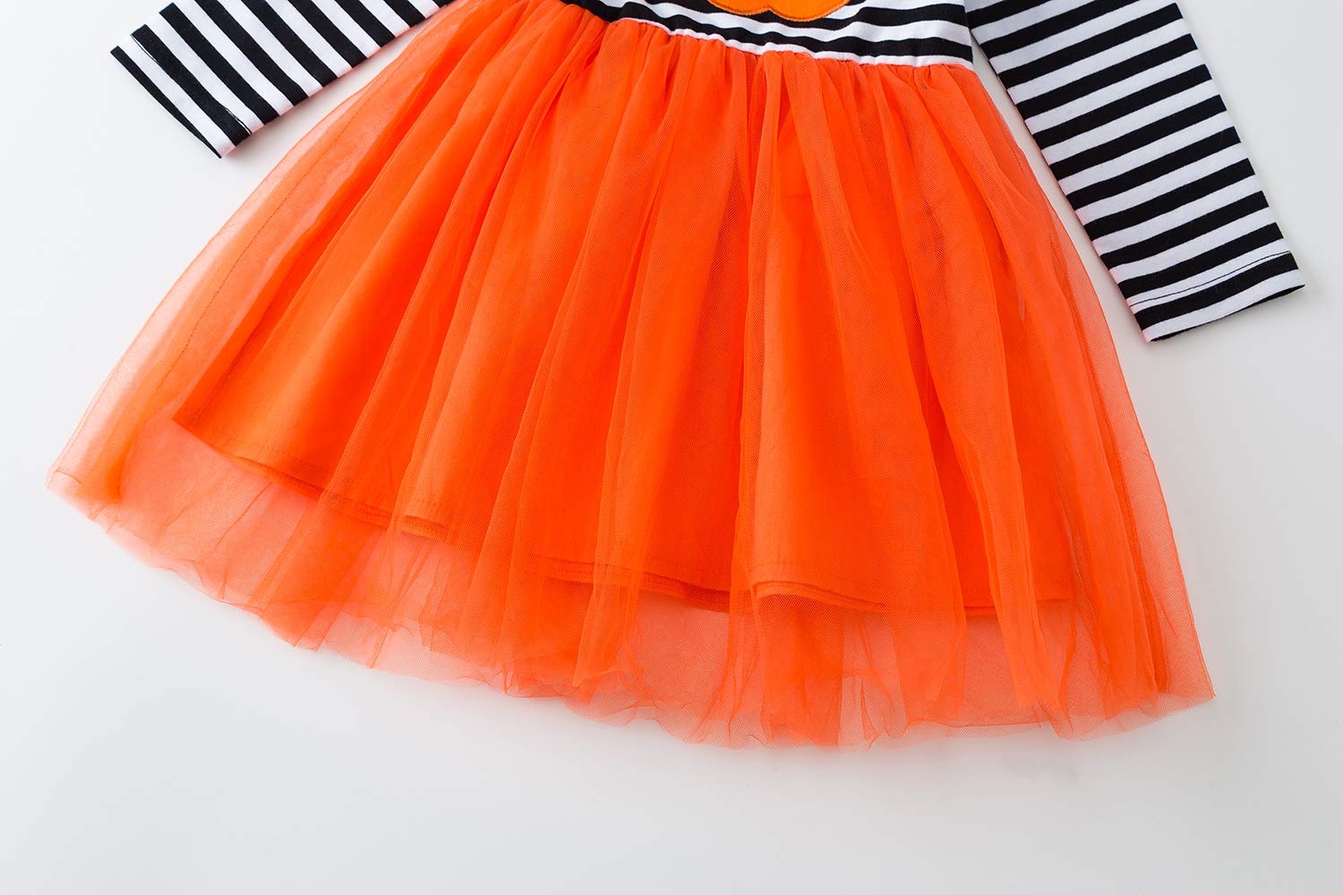 Pumpkin Print Tutu Dress for Toddler Girls - Long Sleeve Striped Skirt Outfit with Headband | Fall Photoshoot, Halloween Costume, Birthday Party Outfit