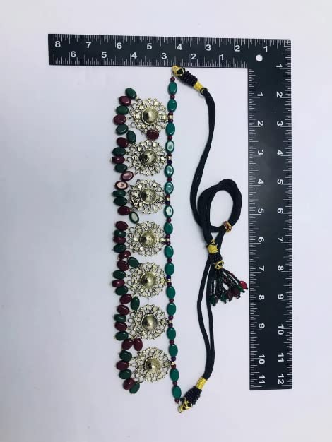 Handmade Beaded Stone Motifs Choker Necklace with Matching Earrings Set | Traditional Afghani Jewelry | Perfect for Weddings, Parties & Ethnic Fashion