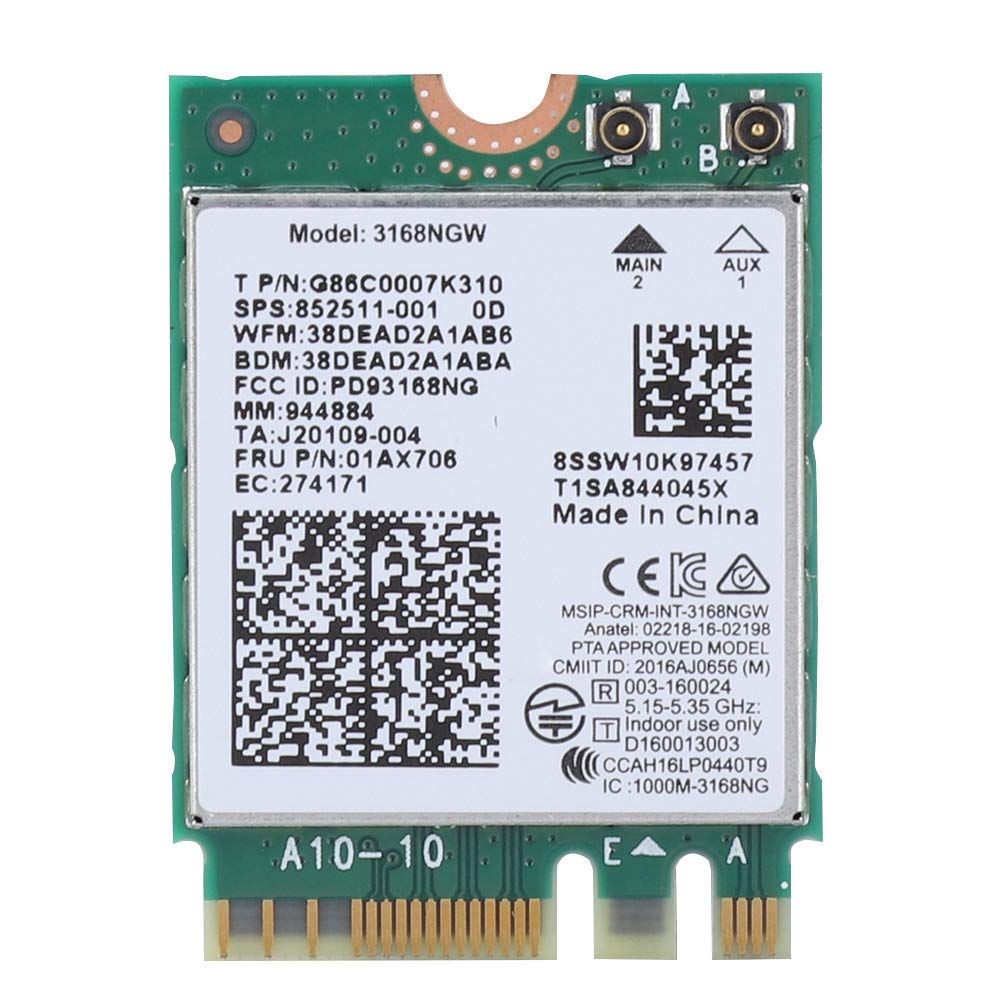Wendry Wireless WiFi Card for Intel 3168NGW - 433Mbps Dual Band WiFi Adapter with Bluetooth 4.2 | Wireless Ethernet Network Card for PC/Laptop | Perfect for Gaming, Streaming & Remote Work