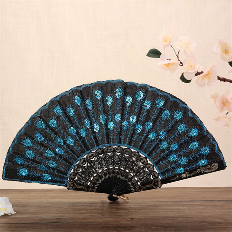 Chinese Style Embroidered Sequins Folding Fan - Handmade Classical Dance Fan for Women & Girls, Elegant Photo Prop & Home Decoration (Color: I) - Perfect for Dance Performances, Weddings, and Vintage Themed Parties