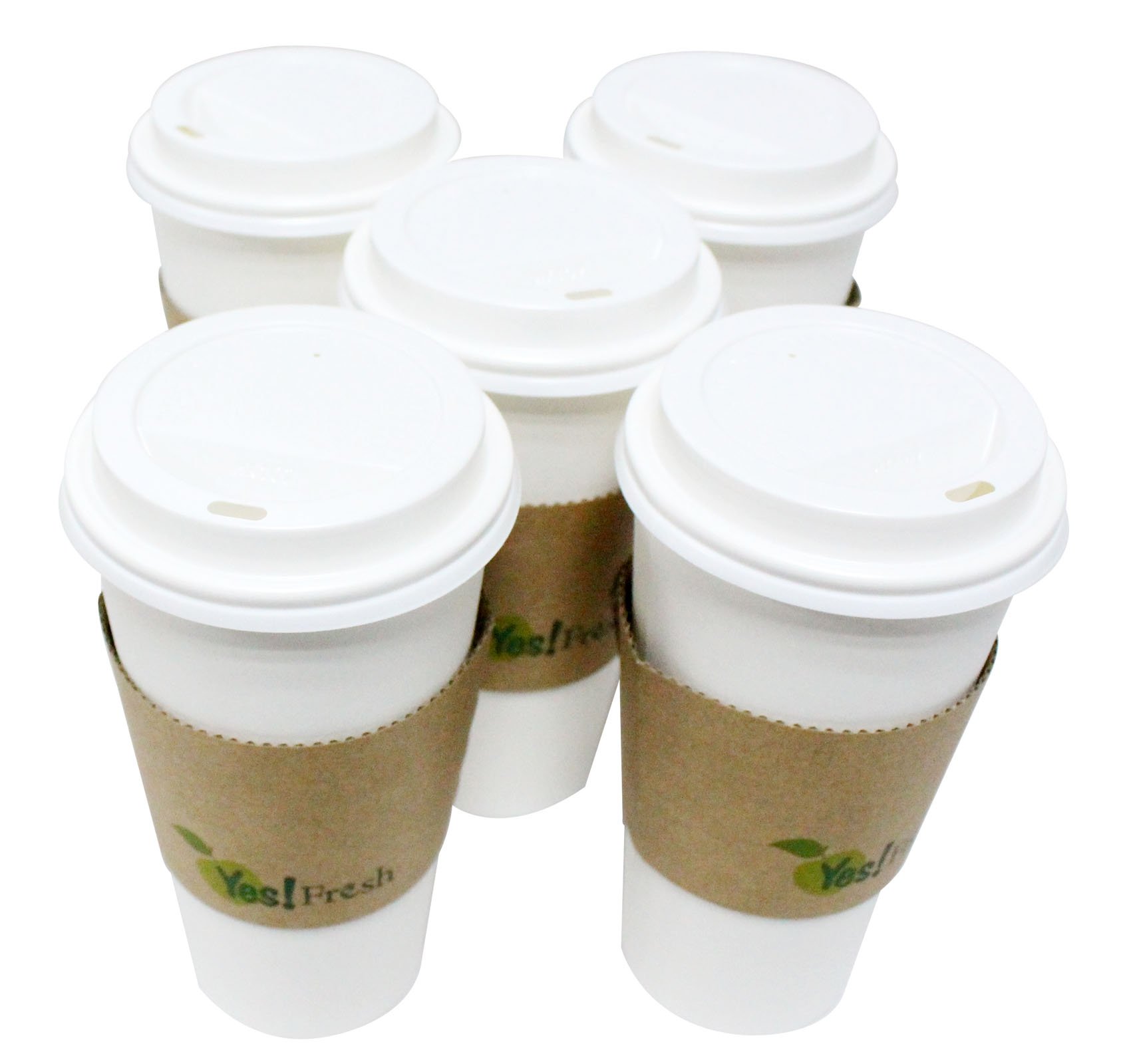 50 Pack 20oz Disposable White Paper Coffee Cups with Lids & Sleeves - Bulk Hot/Cold Drink Cups for Coffee, Tea, Hot Chocolate - Perfect for Cafes, Bistros, Offices & Takeout - Eco-Friendly To-Go Cups (50 Count)