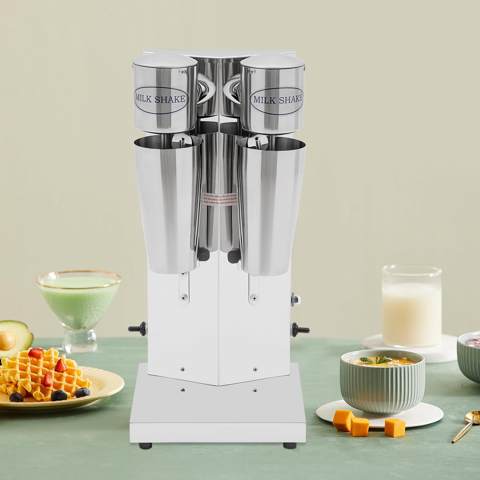Commercial Electric Milkshake Maker Machine - 2 Head Stainless Steel Drink Mixer with Adjustable Speed for Smoothies, Malt, Milk Foam & Tea Blending + Includes 2 Cups - Perfect for Restaurants, Cafes & Bubble Tea Shops