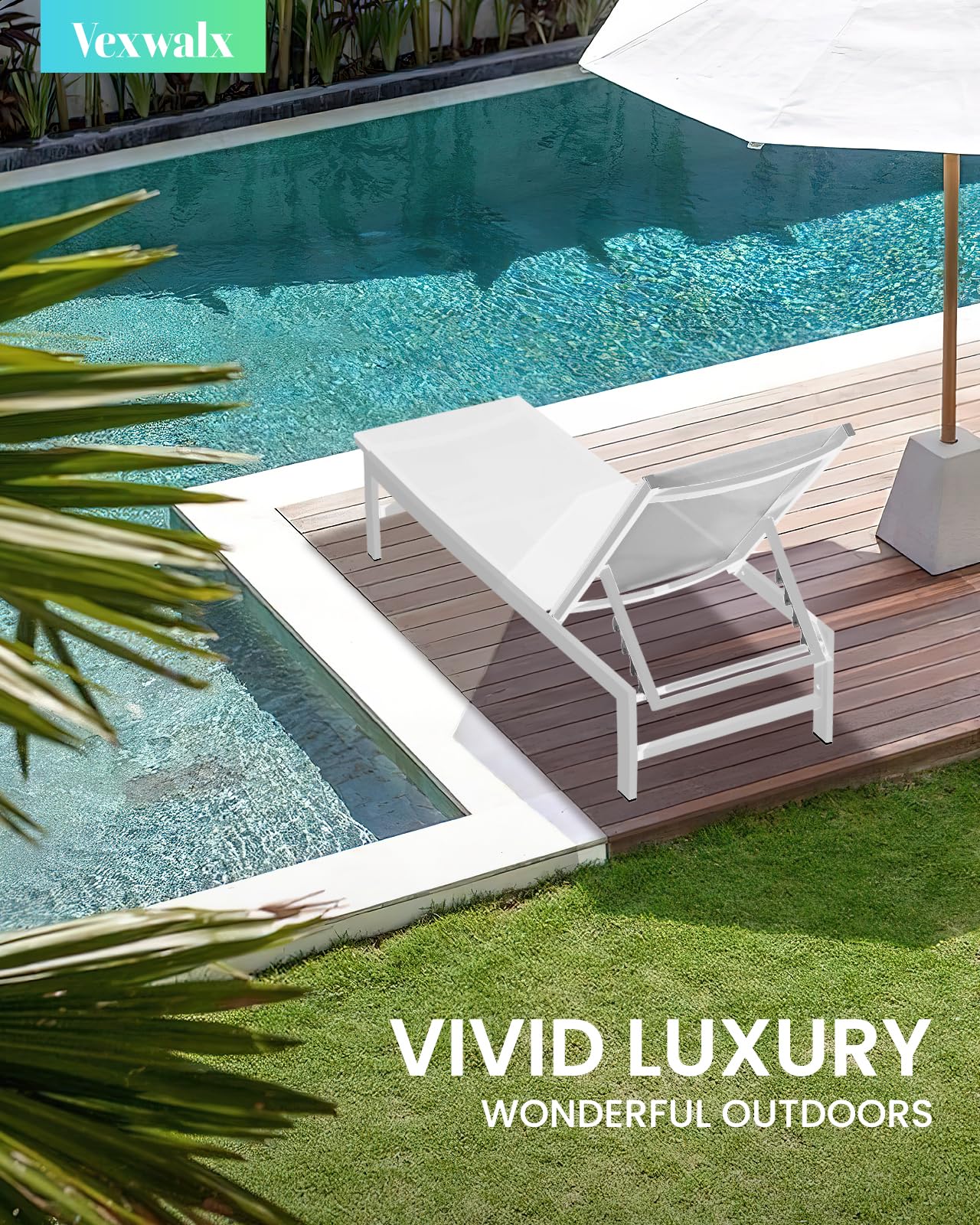 Premium Aluminum Outdoor Lounge Chairs - 5-Position Adjustable Recliner Pool Chaise Lounge for Backyard, Patio, Deck & Lawn - Weather-Resistant White Poolside Relaxation Chairs for Sunbathing & Outdoor Lounging