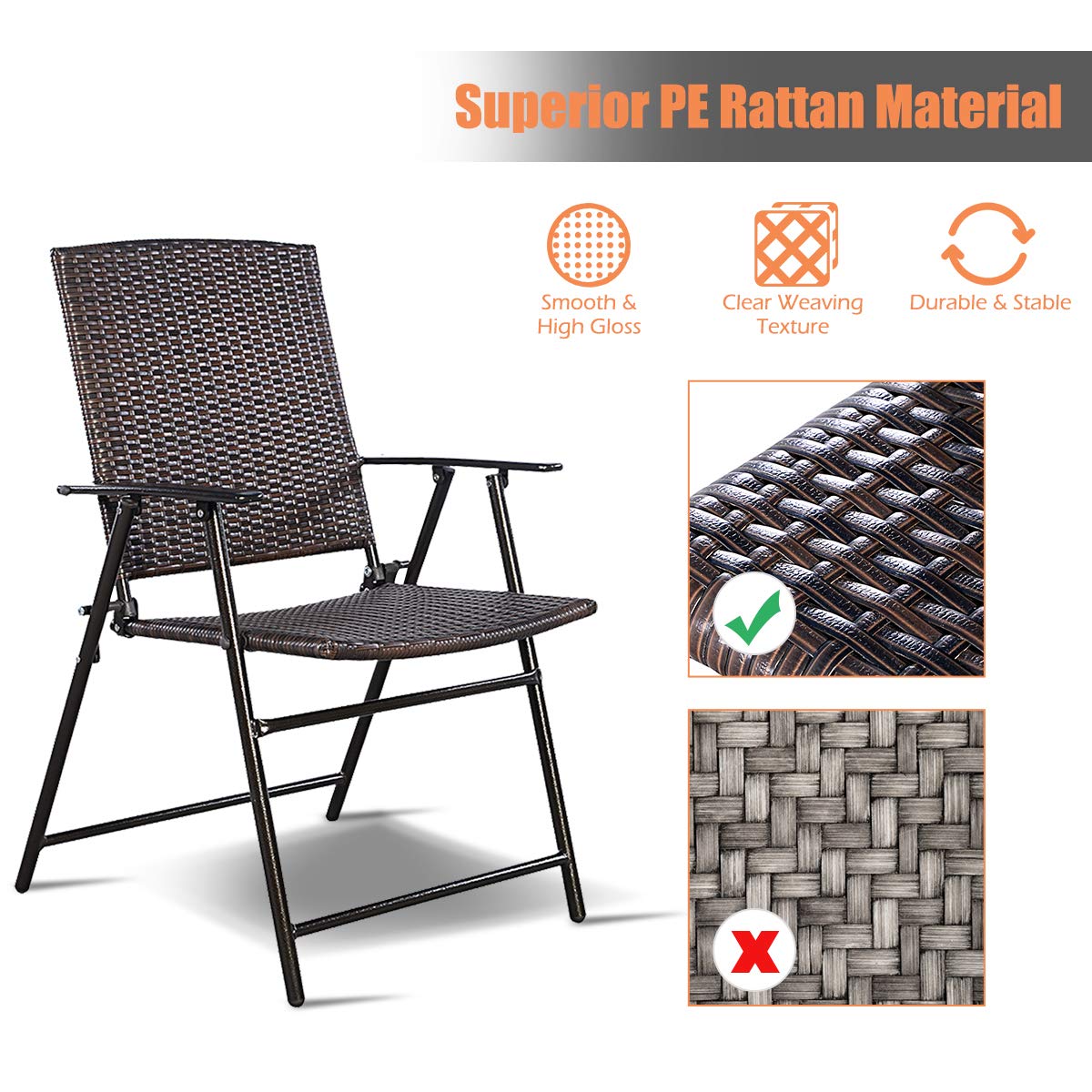 SAFSTAR 5-Piece Patio Dining Set - 4 Folding Wicker Chairs with 28