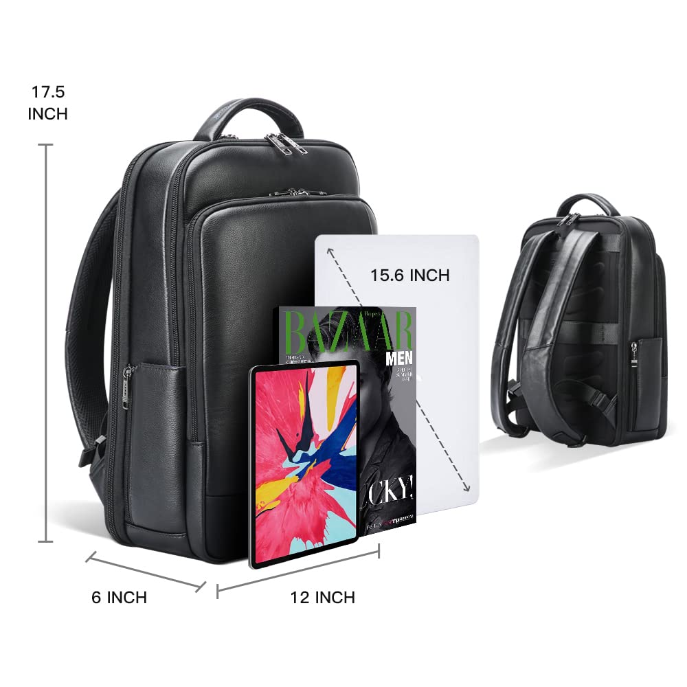 Genuine Leather Backpack for Men - 15.6 Inch Laptop Backpack with USB Charging Port, Anti-Theft Design, Multi-Function Business Travel Backpack - Perfect for Office, Commuting & College Use