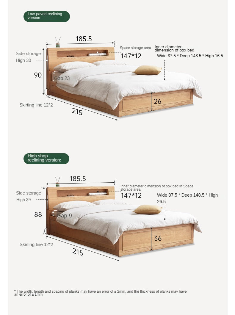 Premium Oak Solid Wood Luminous Box Bed - Durable Nightstand with Glow-in-the-Dark Features for Bedroom, Guest Room, and Kids Room Decor