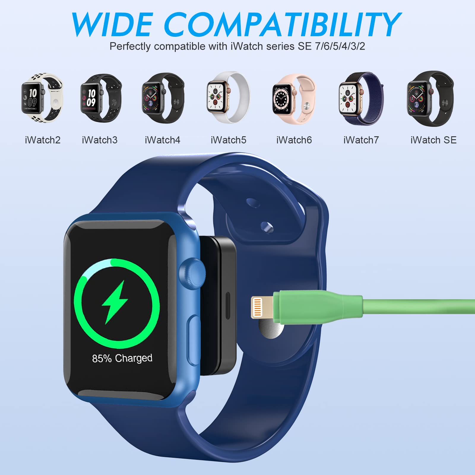 2 in 1 USB A Fast iWatch Charger MFI Certified 3.3FT Wireless Charging Cable for Apple Watch Series 8/7/6/5/4/3/2, iPhone & AirPods - Portable Travel Charger for Home, Office & Car (Black)